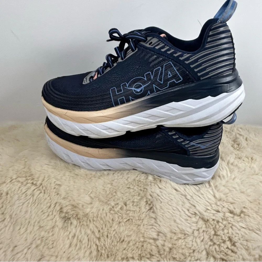 Hoka‎ One One Black and Peach Sneakers with Cushioned Comfort